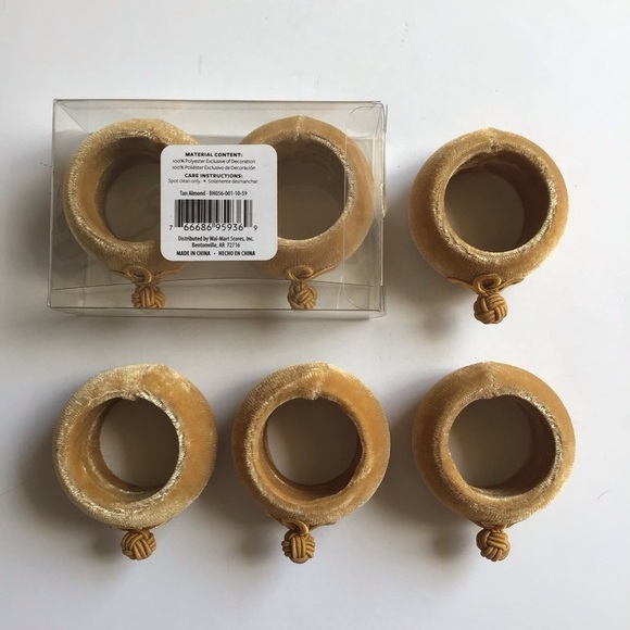 Better Homes & Gardens SET OF 6 Tan Gold Velvet Asian Knot Round Napkin Rings - Picture 9 of 11